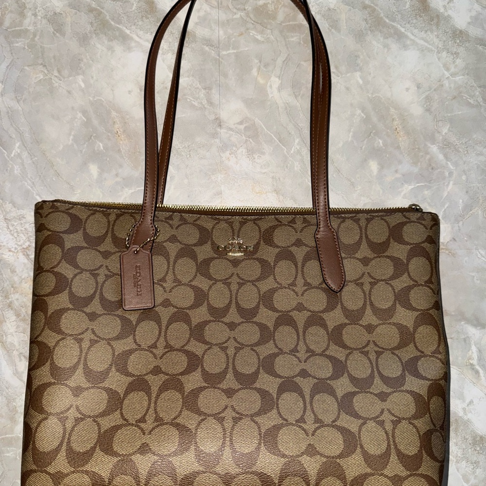 Coach Brown Signature Canvas Tote with Leather Straps